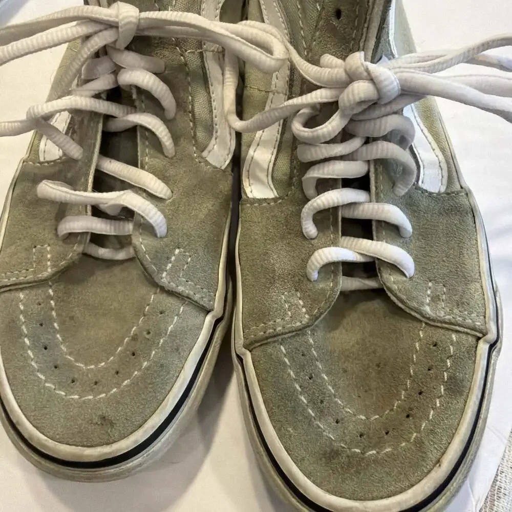 Vans Sk8-Hi Shoes W-5.5 M-4.0 Sage/White Suede High Top Skater Grunge Wear Shoes